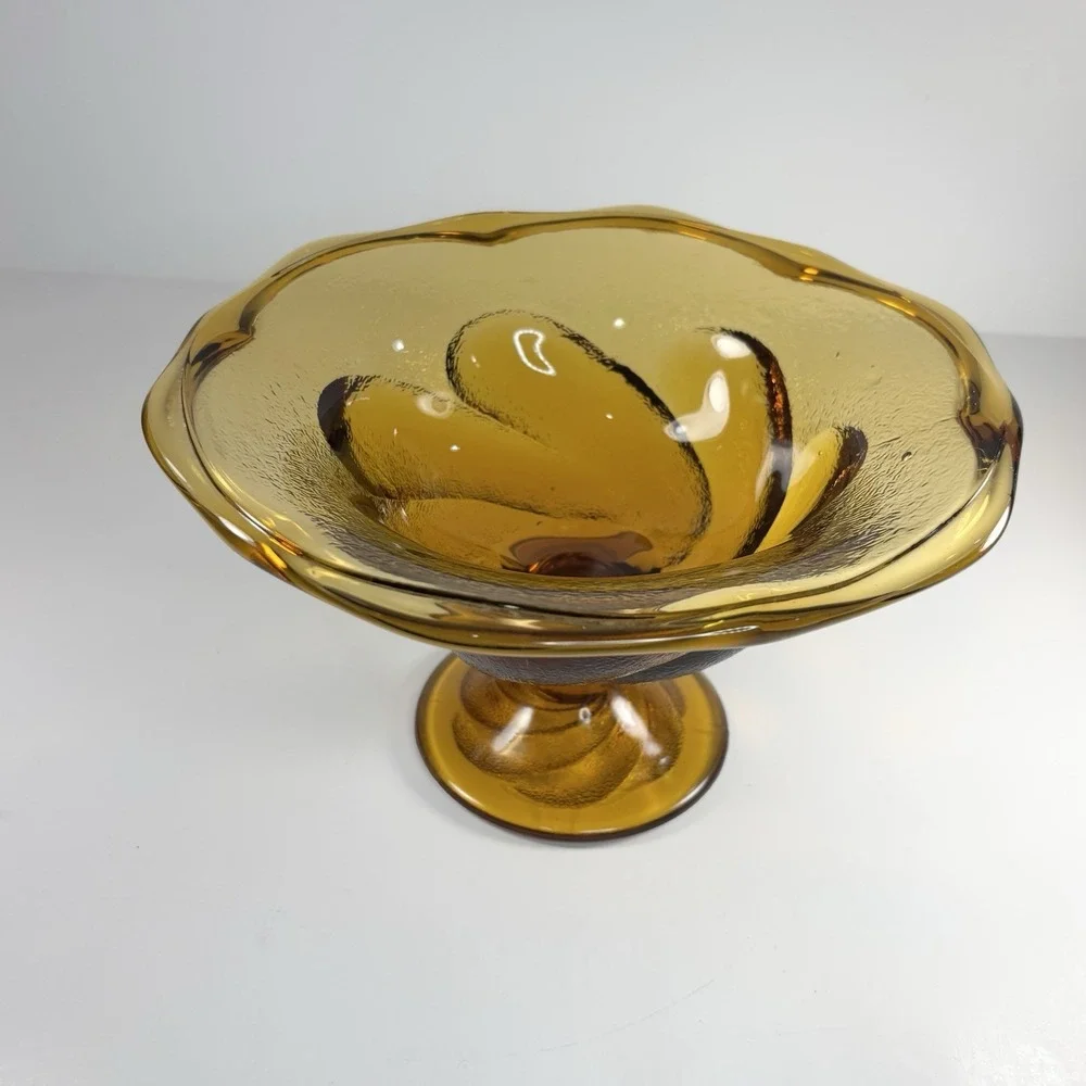 amber Textured  glass pedestal Bowl Compote Fruit Bowl Decorative Centerpiece